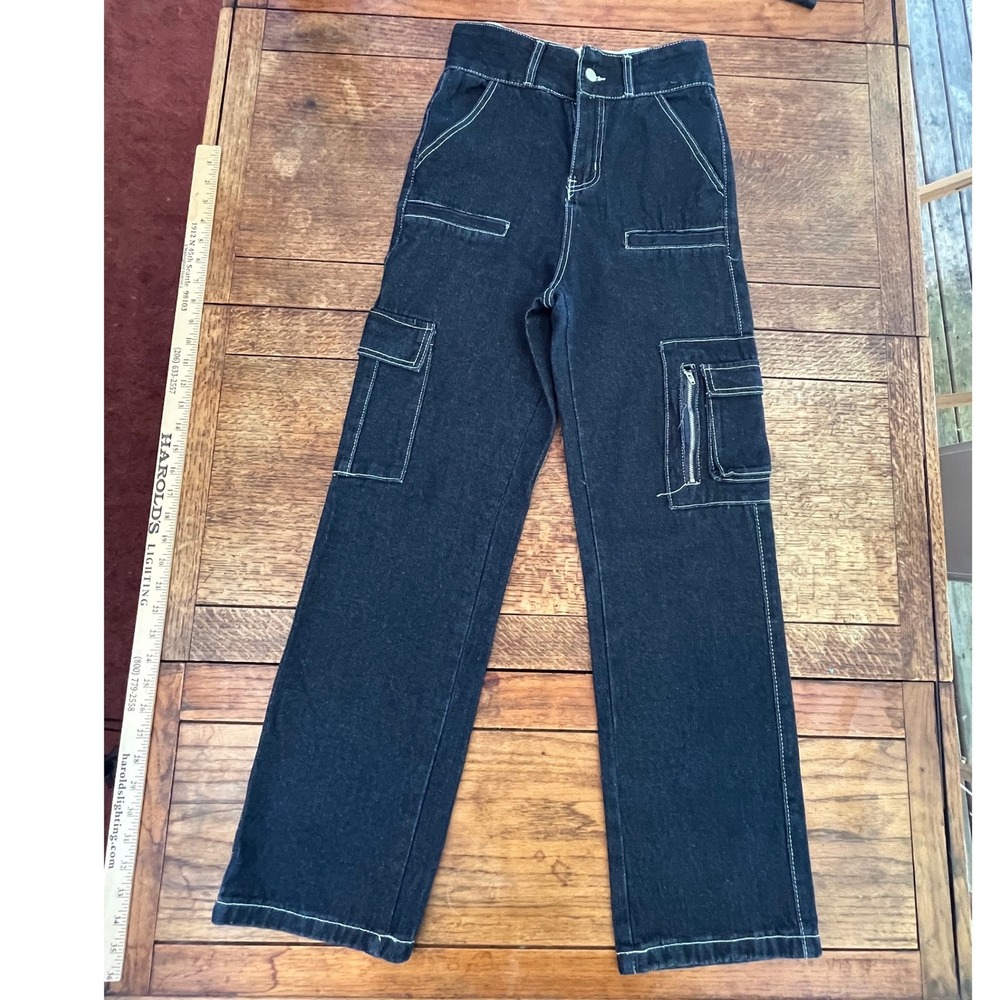Aelfric Eden cargo pocket wide leg jeans L high rise dark‎ wash 30" inseam